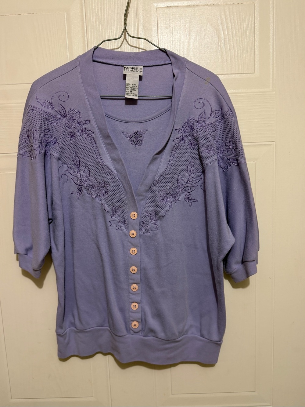 Koret Lavender Embroidered Button-Front Cardigan